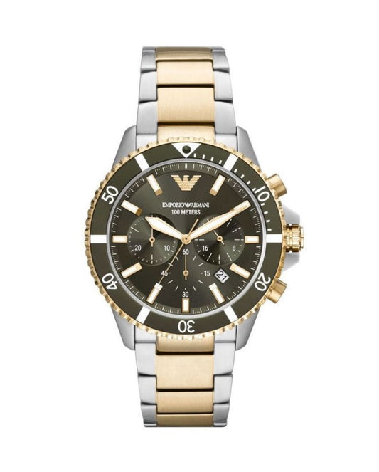 Emporio Armani Mens Diver Watch AR11361 Two Tone Stainless Steel Mens Chronograph Watch