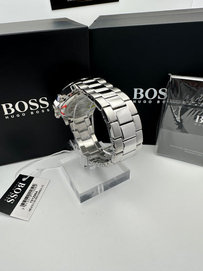 Hugo Boss 1512964 Silver Tone Stainless Steel Black Bezel Mens Chronograph Watch