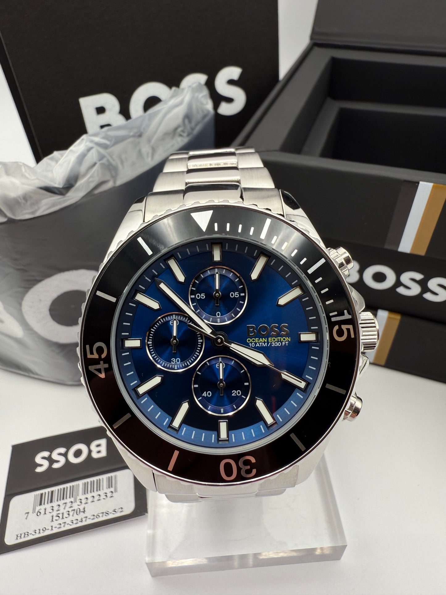 Boss 1513704 Admiral Ocean Edition Blue Dial Rotatable Bezel Stainless Steel Mens Chronograph Watch
