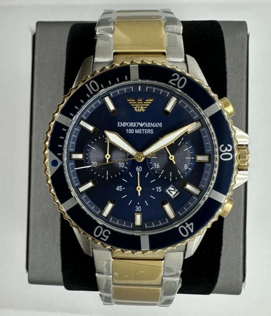 Luxury Men's AR11362 Two-tone Stainless Steel Chronograph Watch with Blue Dial