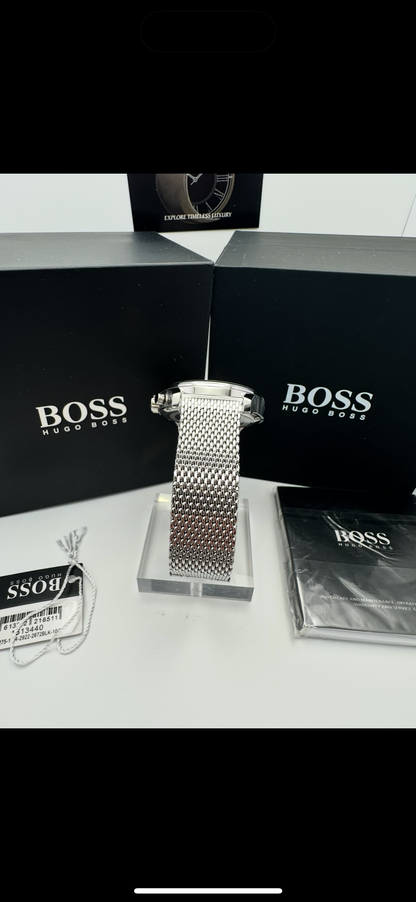 HB1513440 Jet Brown Dial Silver Tone Stainless Steel Mesh Strap Mens Chronograph Watch