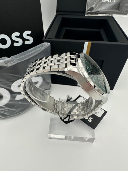 Boss 1513975 Green Dial Silver Tone Bracelet Stainless Steel Mens Chronograph Watch