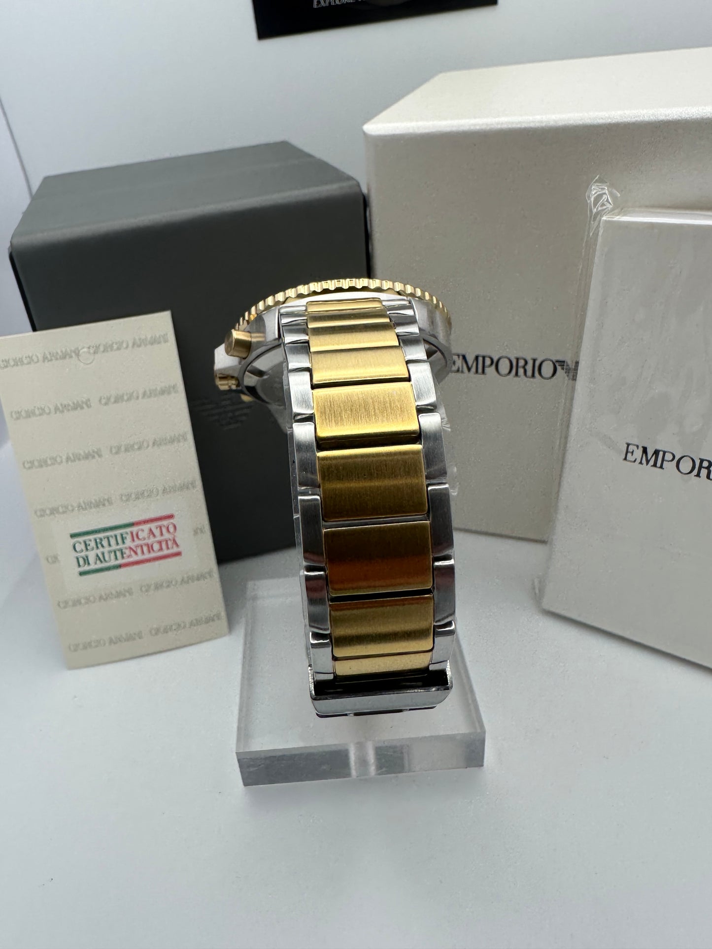 Emporio Armani Mens Diver Watch AR11361 Two Tone Stainless Steel Mens Chronograph Watch