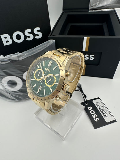 Boss 1513923 Men’s Chronograph Watch – Sophisticated Green Dial with Stainless Steel Case