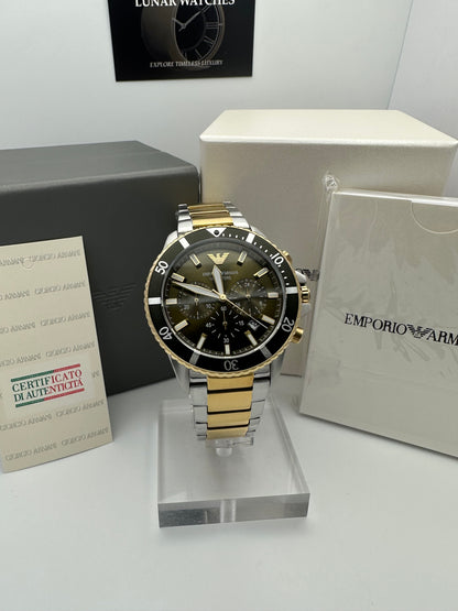 Emporio Armani Mens Diver Watch AR11361 Two Tone Stainless Steel Mens Chronograph Watch