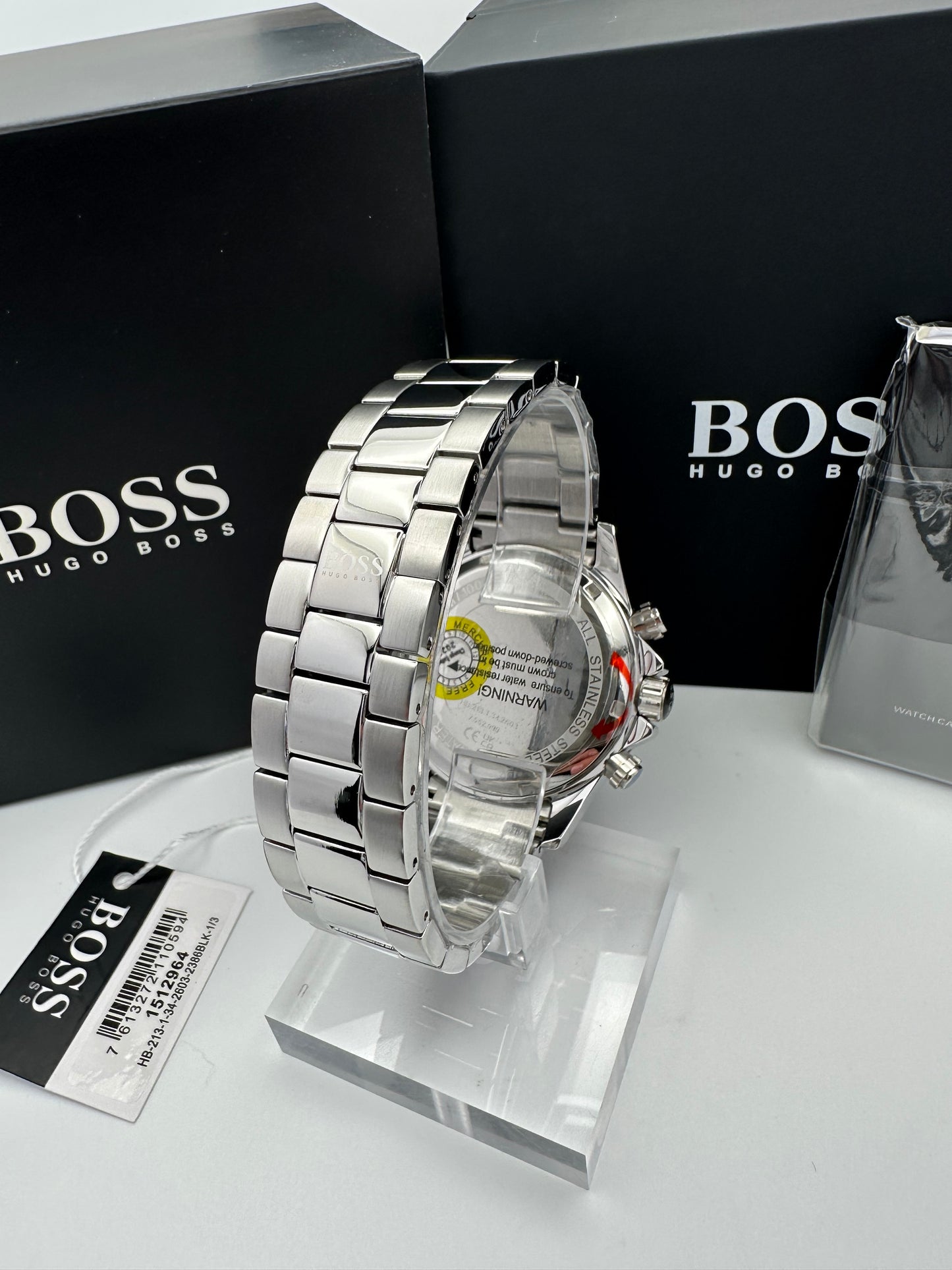 Hugo Boss 1512964 Silver Tone Stainless Steel Black Bezel Mens Chronograph Watch