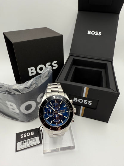 Boss 1513704 Admiral Ocean Edition Blue Dial Rotatable Bezel Stainless Steel Mens Chronograph Watch