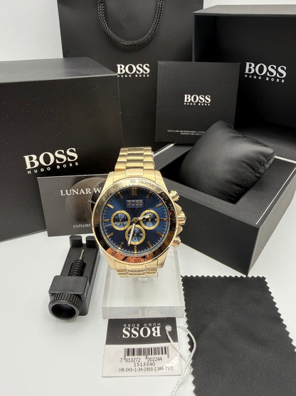 HB1513340 Ikon Blue Dial Gold Tone Chronograph Watch - Classic & Sophisticated