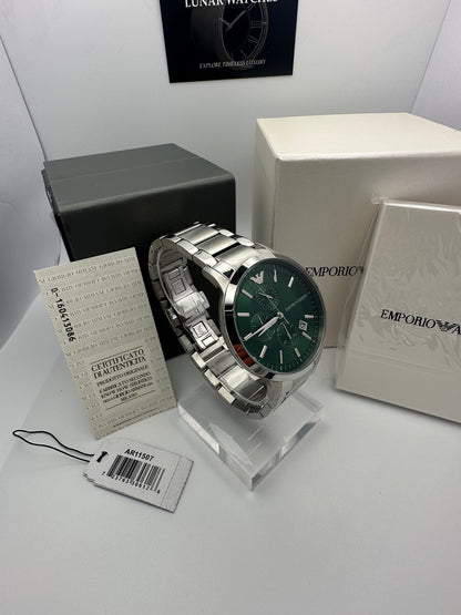 Emporio Armani 11507 Renato Hulk Green Dial Silver Tone Stainless Steel Mens Chronograph Watch