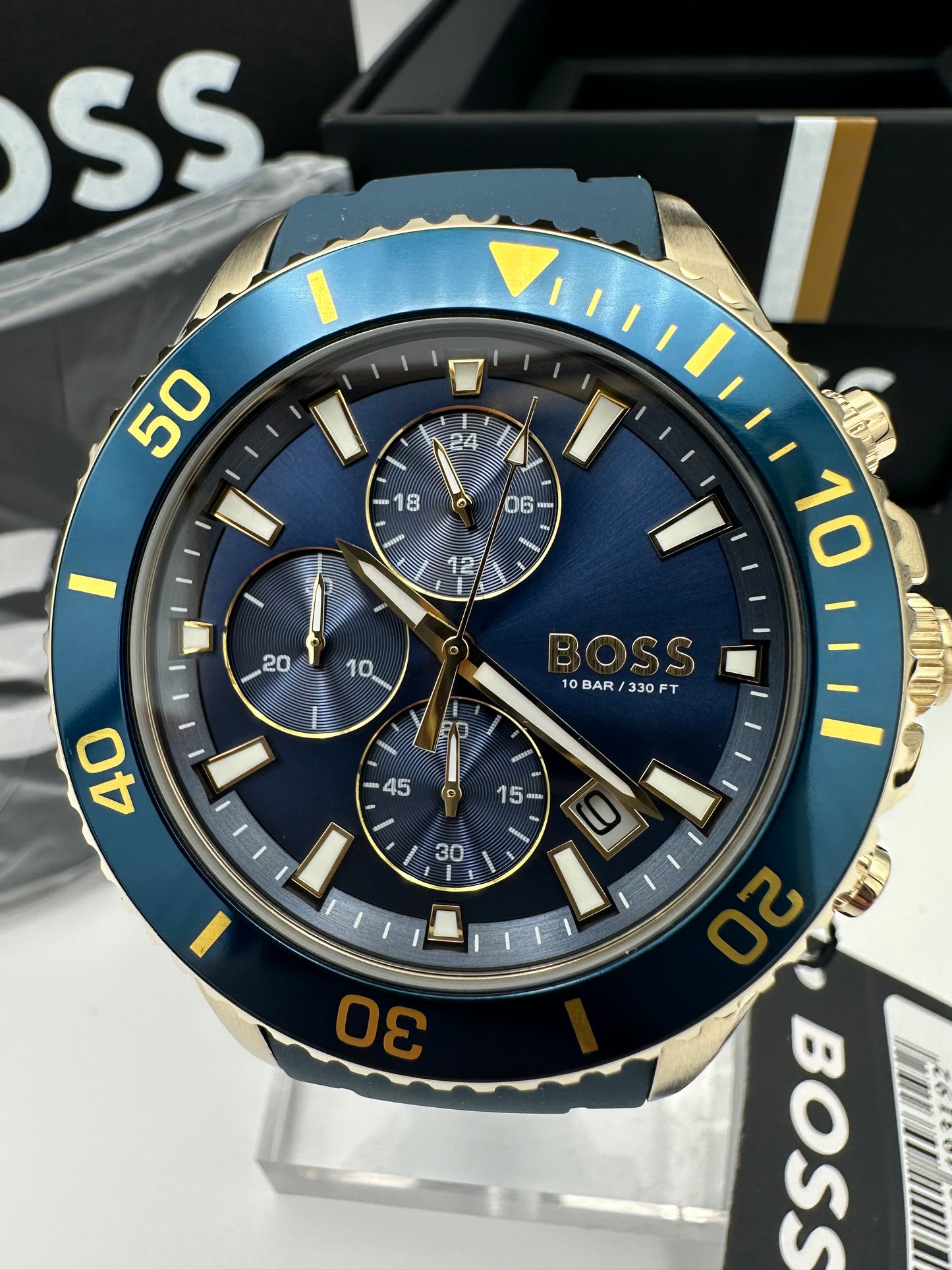 Boss 1513965 Admiral Blue & Gold Tone Dial Stainless Steel, Silicon Strap Mens Chronograph Watch