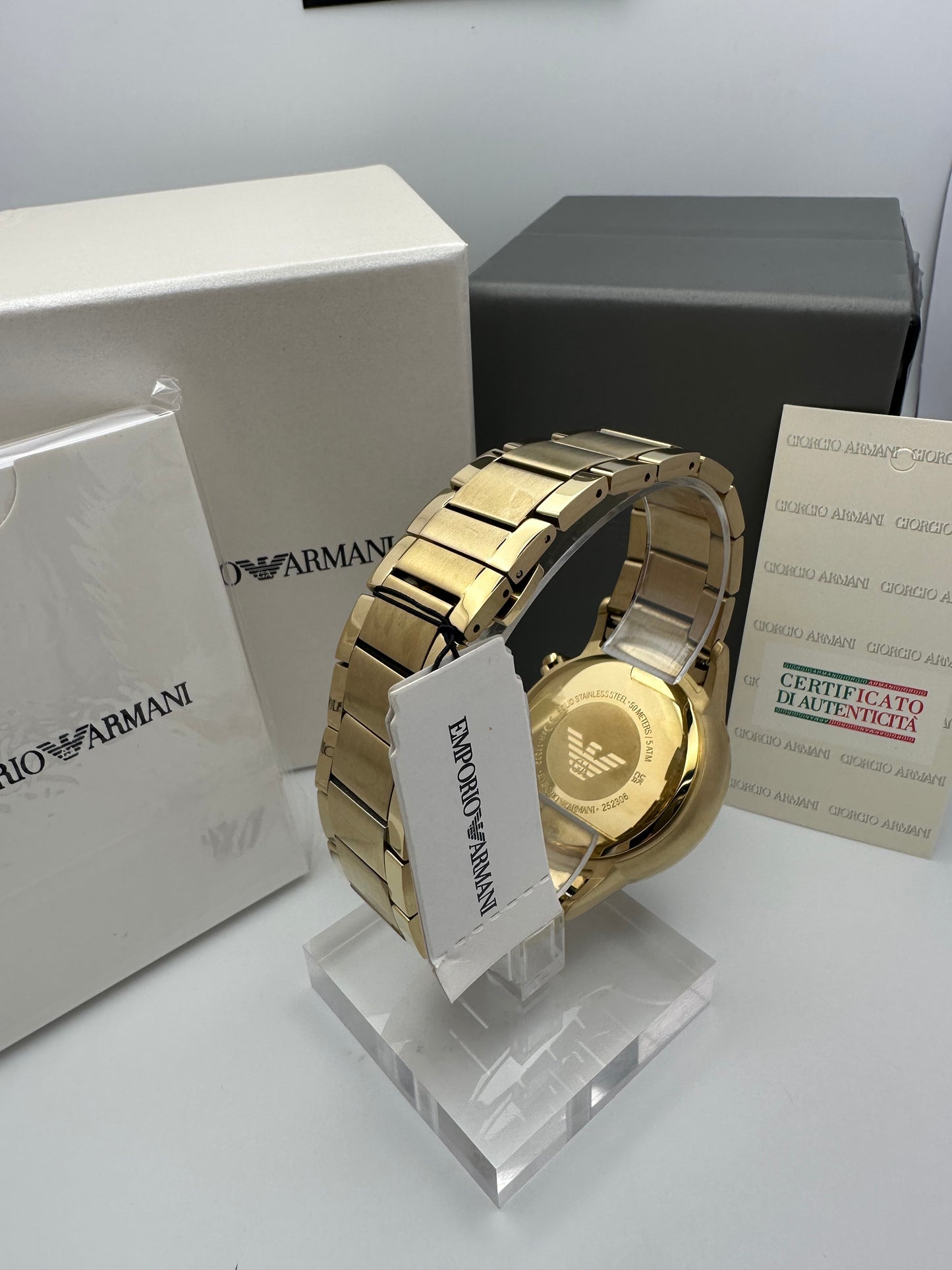 Emporio Armani 11332 Gold Tone White Dial Stainless Steel Mens Chronograph Watch