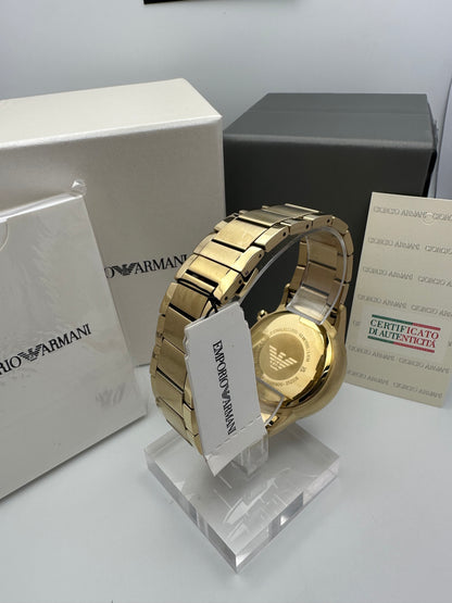 Emporio Armani 11332 Gold Tone White Dial Stainless Steel Mens Chronograph Watch