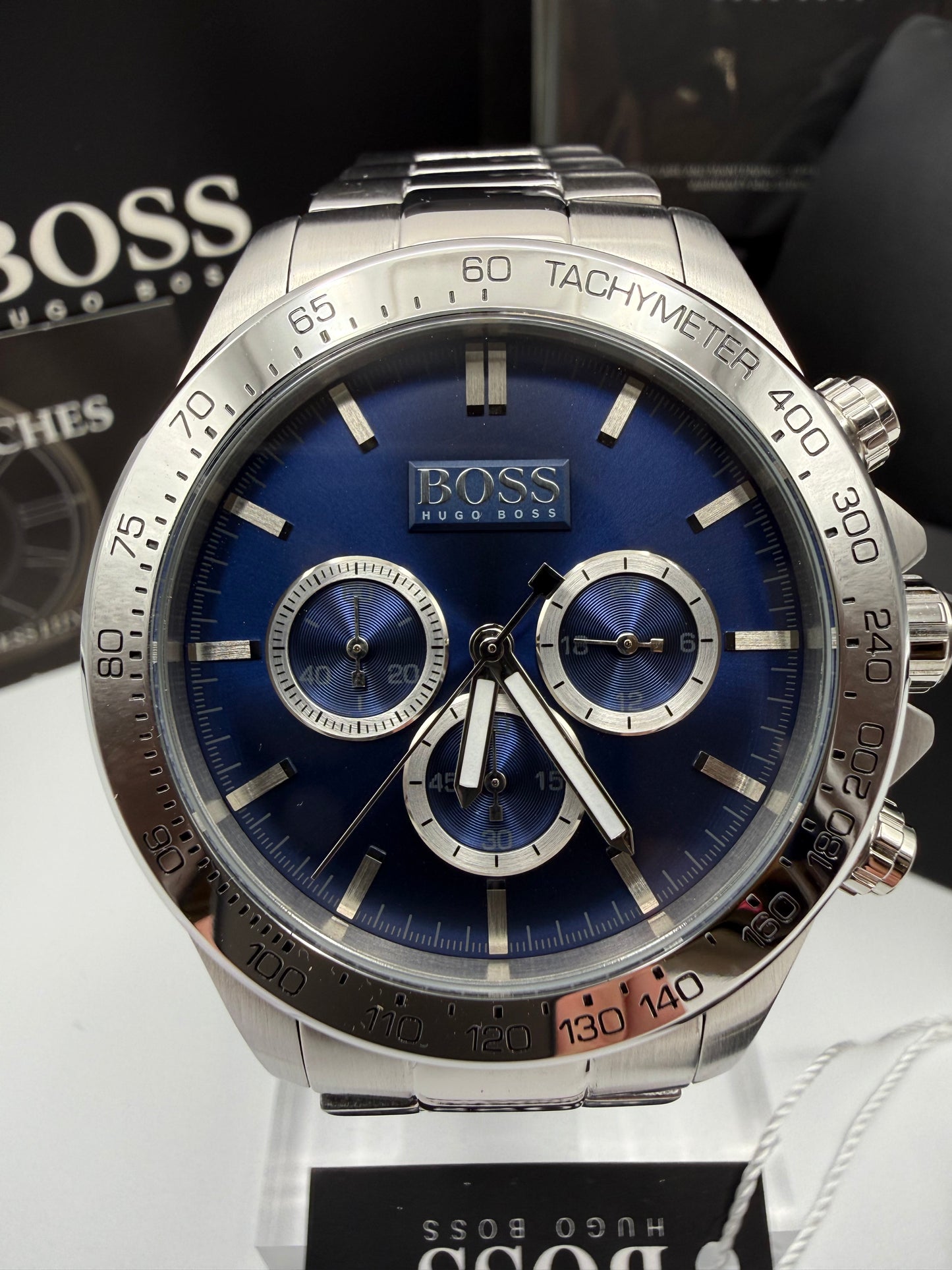 HB1512963 Men’s Chronograph Watch – Blue Dial with Silver Stainless Steel Case and Bracelet