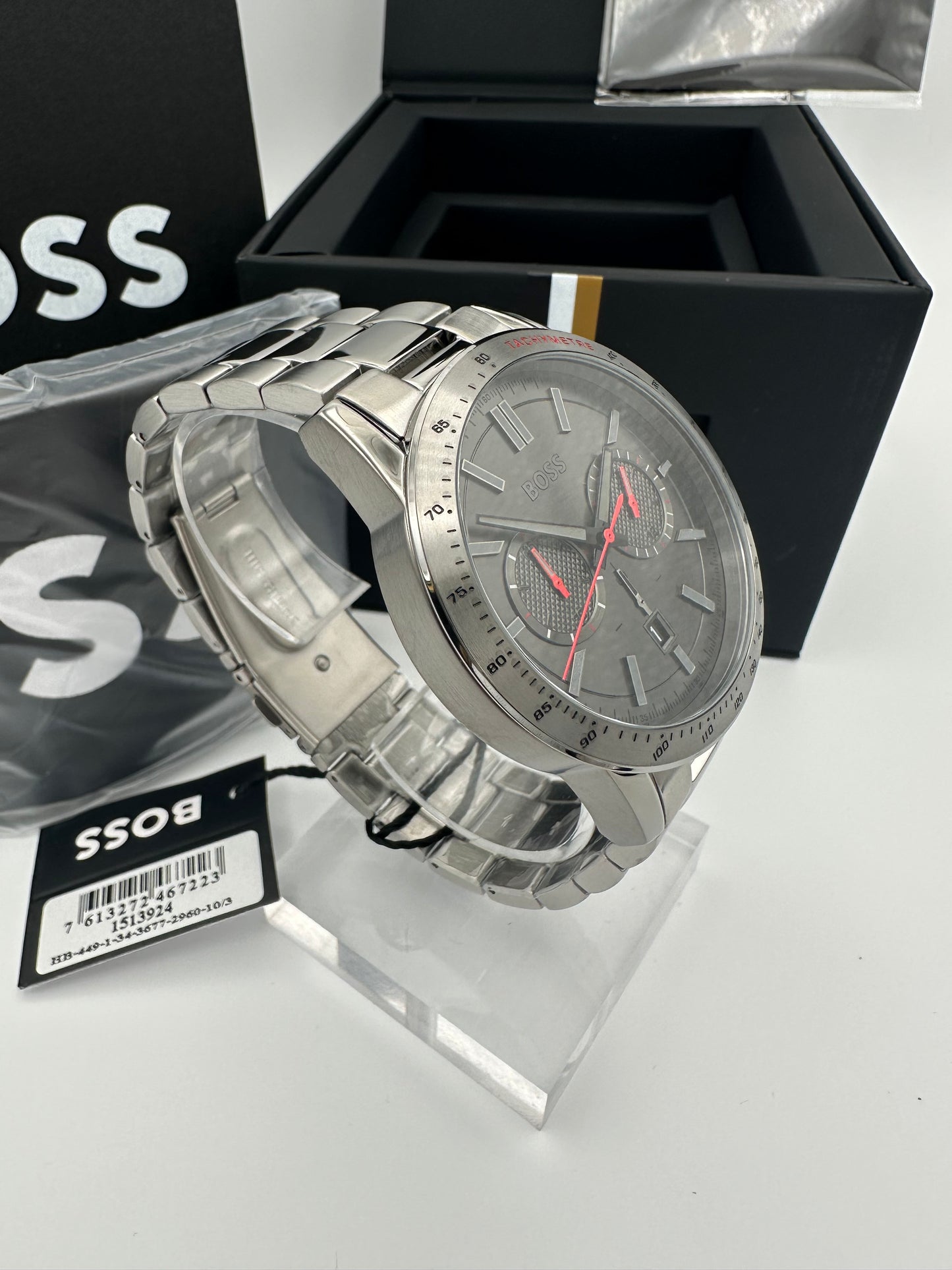 HB1513924 Allure Smokey Black Dial Silver Tone Stainless Steel Mens Chronograph Watch