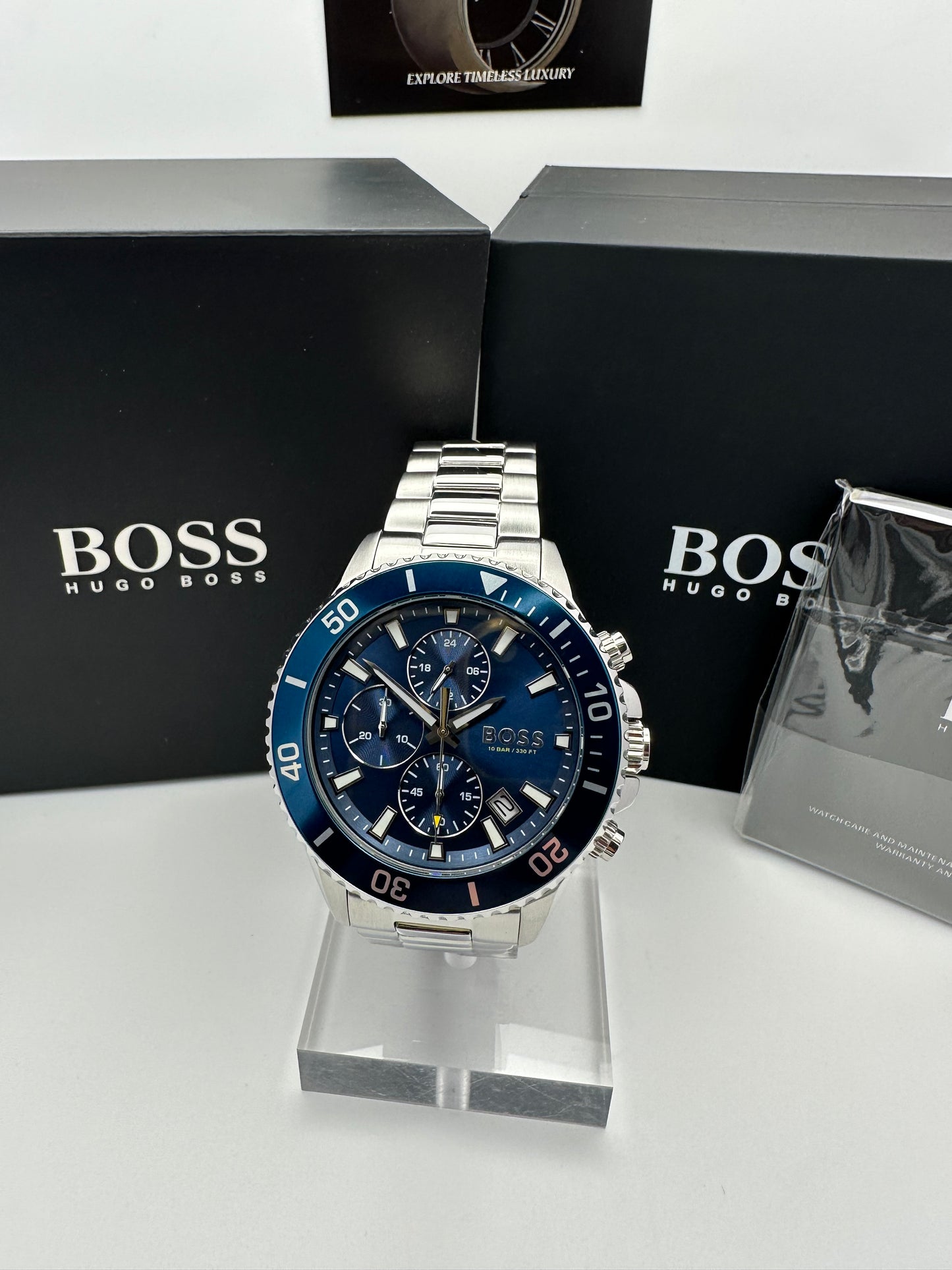 HB1513907 Admiral Blue Dial Silver Tone Stainless Steel Mens Chronograph Watch