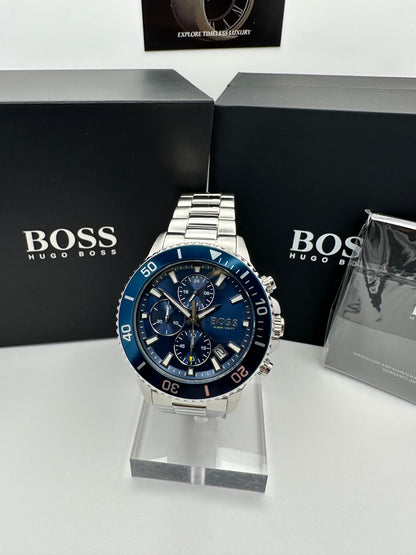 HB1513907 Admiral Blue Dial Silver Tone Stainless Steel Mens Chronograph Watch