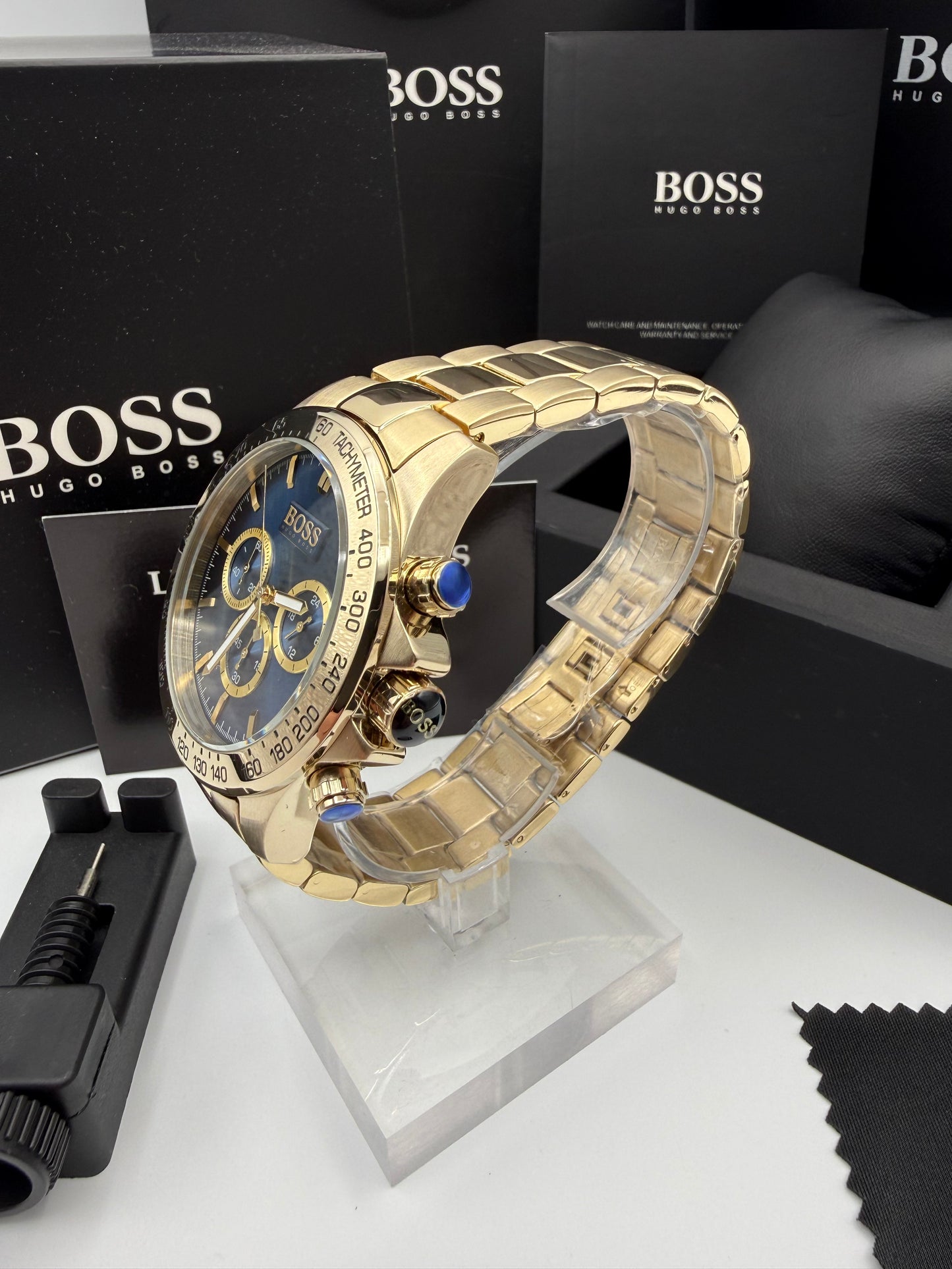 HB1513340 Ikon Blue Dial Gold Tone Chronograph Watch - Classic & Sophisticated