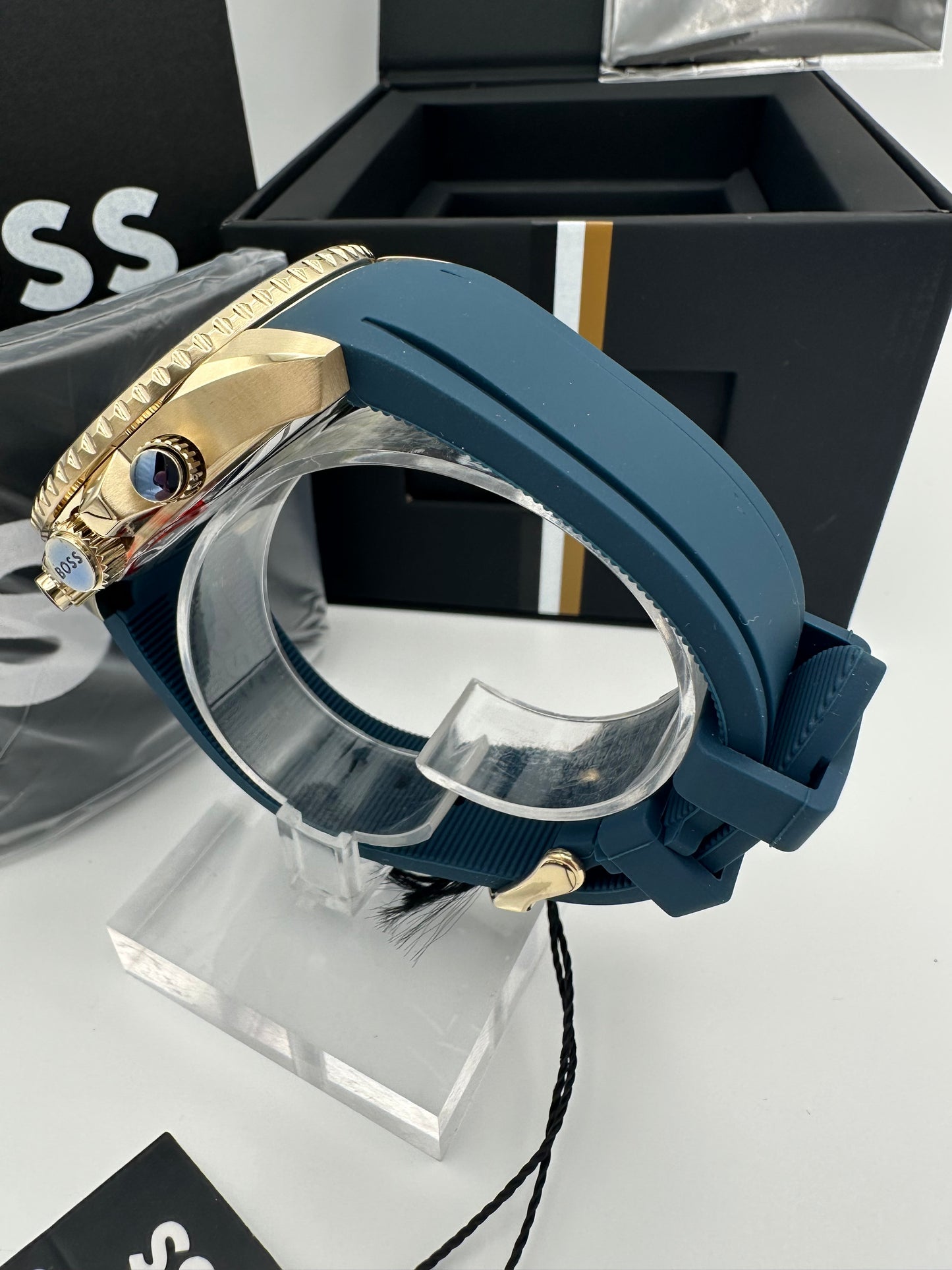 Boss 1513965 Admiral Blue & Gold Tone Dial Stainless Steel, Silicon Strap Mens Chronograph Watch