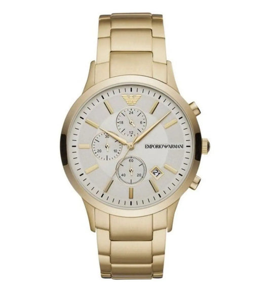Emporio Armani 11332 Gold Tone White Dial Stainless Steel Mens Chronograph Watch