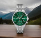 HB1513975 Green Dial Silver Tone Bracelet Stainless Steel Mens Chronograph Watch