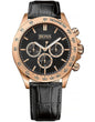 Hugo Boss Ikon 1513179 Leather Strap Black Dial Gold Tone Case Mens Chronograph Watch