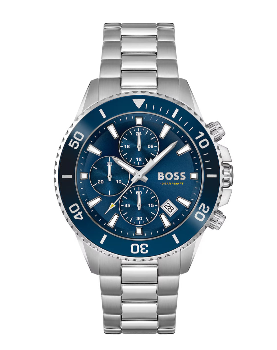 HB1513907 Admiral Blue Dial Silver Tone Stainless Steel Mens Chronograph Watch