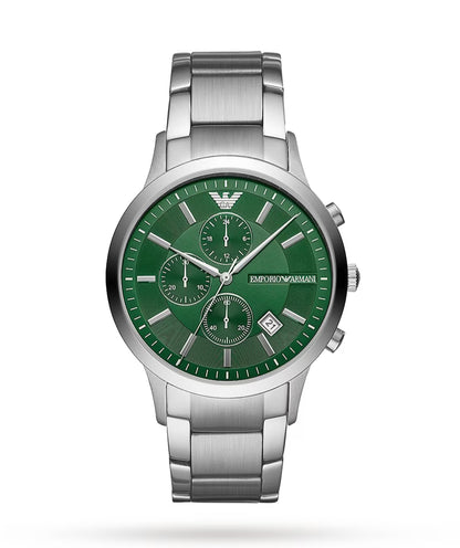 Emporio Armani 11507 Renato Hulk Green Dial Silver Tone Stainless Steel Mens Chronograph Watch