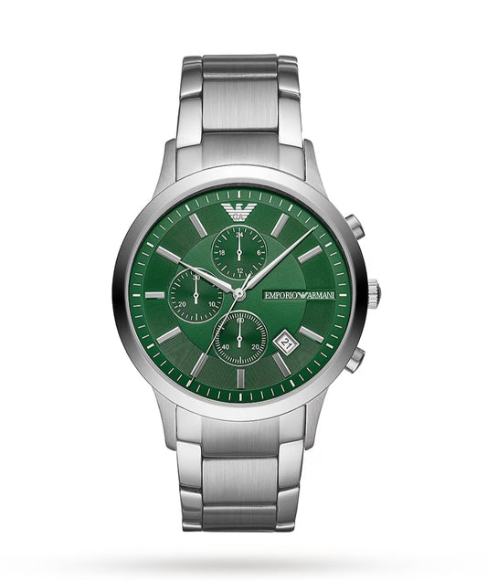 Emporio Armani 11507 Renato Hulk Green Dial Silver Tone Stainless Steel Mens Chronograph Watch
